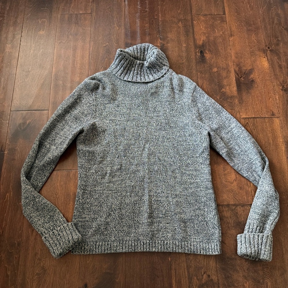 LL Bean Women's Gray Speckled Turtleneck Sweater Size S Thick Knit Cozy Gorpcore